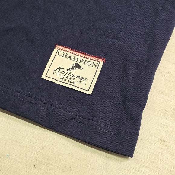 Champion Knitwear Men's V-Neck Retro Varsity Patch Jersey Shirt Navy Sz M NWT - Picture 3 of 14